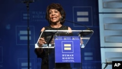 FILE - U.S. Congresswoman Maxine Waters seen at the 2018 Human Rights Campaign Los Angeles Dinner at JW Marriott L.A. Live in Los Angeles, March 10, 2018.