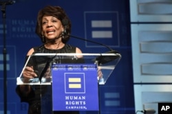 FILE - U.S. Congresswoman Maxine Waters seen at the 2018 Human Rights Campaign Los Angeles Dinner at JW Marriott L.A. Live in Los Angeles, March 10, 2018.