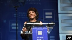 FILE - U.S. Congresswoman Maxine Waters seen at the 2018 Human Rights Campaign Los Angeles Dinner at JW Marriott L.A. Live in Los Angeles, March 10, 2018.