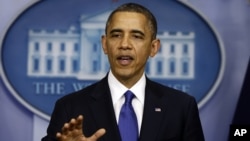 President Barack Obama speaks to reporters about the fiscal cliff in the Brady Press Briefing Room at the White House in Washington, December 21, 2012. 