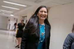 FILE - Rep. Deb Haaland, D-N.M., one of the first Native American woman elected to Congress, is seen on Capitol Hill in Washington, April 3, 2019.