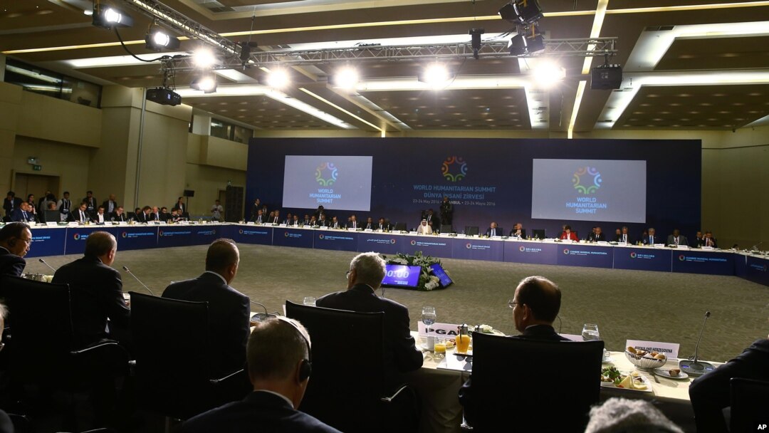 Participants take seats during the first World Humanitarian Summit in Istanbul, Monday, May 23, 2016.