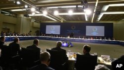 Participants take seats during the first World Humanitarian Summit in Istanbul, Monday, May 23, 2016.