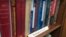 A row of books about President George Washington line a shelf at the New Hampshire Political Library at Saint Anselm College in Manchester, New Hampshire, June 9, 2017.