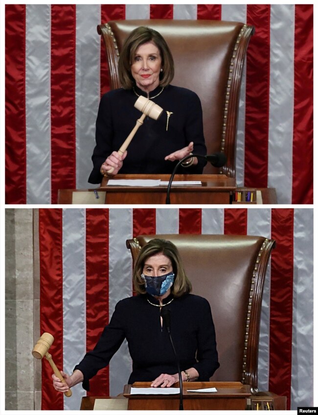 Temsilciler Meclisi Başkanı Nancy Pelosi eski Başkan Donald Trump hakkında başlattığı iki ayrı azil sürecinde oturumlara başkanlık ederken aynı silah elbiseyi giymişti.