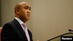 National Director of Public Prosecutions Shaun Abrahams speaks during a media briefing in Pretoria, South Africa, May 23, 2016. Abrahams announced he would challenge a court ruling to reopen a 2007 case against Zuma for 783 charges of fraud, corruption and racketeering.