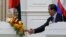 Bangladesh Prime Minister Sheikh Hasina shakes hands with her Cambodian counterpart Hun Sen at his office in Phnom Penh, Cambodia December 4, 2017. REUTERS/Stringer 