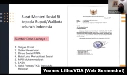 Surat Menteri Sosial RI kepada seluruh bupati dan wali kota yang meminta pengiriman data anak yang kehilangan salah satu atau kedua orang tua akibat COVID-19, Kamis, 12 Agustus 2021. (Foto: Tangkapan Layar)