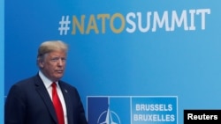 U.S. President Donald Trump attends the start of the NATO summit at the Alliance’s headquarters in Brussels, Belgium