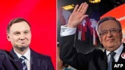 FILES - A combination of pictures shows Andrzej Duda (L), the conservative party PiS (Law and Justice) candidate for President in the Polish election, and challenger incumbent Bronislaw Komorowski (R). 