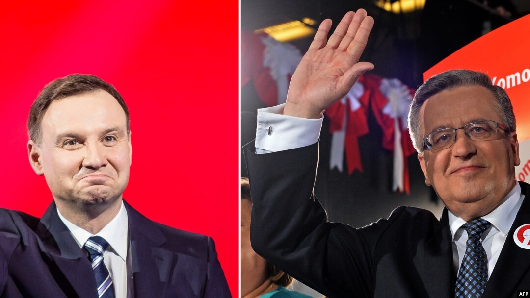 FILES - A combination of pictures shows Andrzej Duda (L), the conservative party PiS (Law and Justice) candidate for President in the Polish election, and challenger incumbent Bronislaw Komorowski (R). 