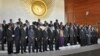 African heads of state, joined by Palestinian President Mahmoud Abbas, sixth from left in front row, and UN Secretary-General Ban ki-Moon, third from right in front row, pose for a group photograph at the annual African Union summit held at the AU headquarters in Addis Ababa, Ethiopia, Jan. 30, 2015. 