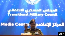 Spokesman of the Sudan's Transitional Military Council, Lieutenant General Shamseddine Kabbashi, speaks during a press conference in Khartoum, May 7, 2019.