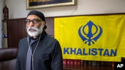 FILE - Sikh separatist leader Gurpatwant Singh Pannun is pictured in his office on Nov. 29, 2023, in New York. 