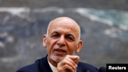 ប្រធានាធិបតី​អាហ្វហ្គានីស្ថាន Ashraf Ghani ថ្លែងក្នុង​សន្និសីទសារព័ត៌មាន​ក្នុង​ទីក្រុង​ Kabul ប្រទេស​អាហ្វហ្គានីស្ថាន​កាលពី​ថ្ងៃទី​៣០ មិថុនា ២០១៨។
