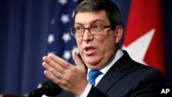 Cuban Foreign Minister Bruno Rodríguez speaks at the National Press Club in Washington, Nov. 2, 2017.