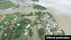 ခင်ဦးမြို့နယ်၌ ဧရာဝတီမြစ်ရေမြှင့်တက်ပြီး ရေကြီးနေပုံ (MOI)