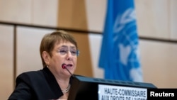 La alta comisionada para los Derechos Humanos de la ONU, Michelle Bachelet, durante una sesión del Consejo de Derechos Humanos de Naciones Unidas, en Ginebra, Suiza, en septiembre de 2020.