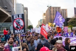 Demonstrations against the candidate of the PSL presidency, Jair Bolsonaro. Several acts were organized on the São Paulo avenue in Sao Paulo, Oct. 20, 2018.