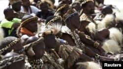 Zulu elders await the address of Zulu King Goodwill Zwelithini in Durban, South Africa, April 20, 2015.