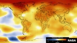 This map represents global temperature anomalies averaged from 2008 through 2012. (NASA)