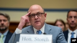 FILE - U.S. Department of Defense Inspector General Robert Storch speaks during a hearing at the Capitol on April 19, 2023, in Washington. In a September 2024 VOA interview, Storch described U.S. efforts to oversee the $174 billion appropriated to help Ukraine against Russia.