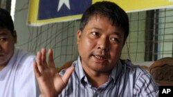 Nay Myo Wai, chairman of Peace and Diversity party seen in this 2012 file photo, has been arrested Wednesday for posting a provocative statement on Facebook about Myanmar's army commander and the country's de facto leader, Aung San Suu Kyi, May 5, 2016.