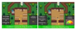 Images from biosecurity video games show two risk scenarios. Players were more likely to comply with biosecurity practices when risk was presented graphically, right, rather than numerically, left. (UVM Social Ecological and Simulation Lab)