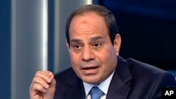 In this image made from video broadcast on Egypt's State Television, Egypt's retired Field Marshal Abdel-Fattah el-Sissi listens to a question during an interview in a nationally televised program in Cairo, Egypt, May 5, 2014.