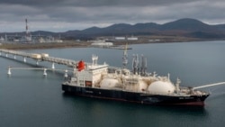 FILE - The tanker Sun Arrows loads its cargo of liquefied natural gas from the Sakhalin-2 project in the port of Prigorodnoye, Russia, on Oct. 29, 2021.