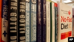 A row of a bookshelf at the Book House at Stuyvesant Plaza in Albany, N.Y., is filled with various diet books