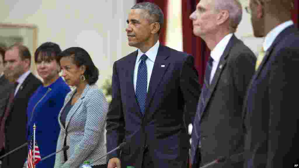 Le président Barack Obama arrive pour une réunion bilatérale avec son homologue kenyan, Nairobi, 25 juillet 2015.