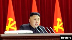North Korean leader Kim Jong Un presides over a plenary meeting of the Central Committee of the Workers' Party of Korea in Pyongyang March 31, 2013.
