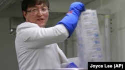 Researcher Ryu Young-joon holds a container that stores human tissue and other human biological samples at Kangwon National University Hospital in Cuncheon, South Korea. Ryu exposed breakthrough cloning research as a devastating fake.