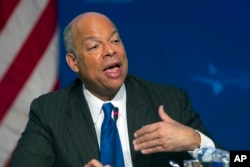 FILE - In this Feb. 22, 2015 file photo, Homeland Security Secretary Jeh Johnson speaks in Washington.