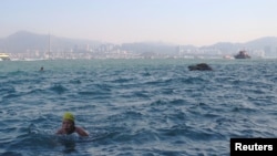 Hong Kong Swimmers Brave Busy Waters 