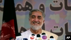 Afghan presidential candidate Abdullah Abdullah speaks during a news conference in Kabul, Afghanistan, Wednesday, May 14, 2014.