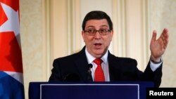 El ministro de Relaciones Exteriores de Cuba, Bruno Rodríguez, habló en una conferencia de prensa en Viena, Austria, el lunes, 19 de junio de 2017.
