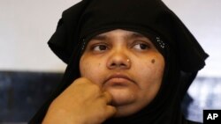 FILE - Bilkis Bano, one of the survivors of the Gujarat riot victims, is seen during a press conference in Ahmadabad, India, May 11, 2017. 