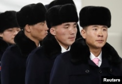 North Korean athletes arrive at the the Olympic Village in Gangneung, South Korea, Feb. 1, 2018.