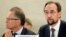 Newly appointed U.N. High Commissioner for Human Rights, Jordan's Prince Zeid Ra'ad Zeid al-Hussein, right, speaks at the Human Rights Council, next to Michael Moeller, the Acting Director-General of the United Nations Office, Geneva, Sept. 8, 2014. 