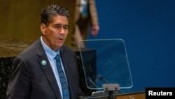 FILE - President of Palau Surangel Whipps Jr. speaks at United Nations headquarters in New York City, Sept. 23, 2024.