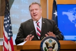 Secretary of State Mike Pompeo speaks during a news conference at the State Department, March 17, 2020, in Washington.