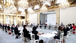 French President Emmanuel Macron, French Prime Minister Jean Castex and members of the new government attend their Cabinet meeting at the Elysee Palace in Paris, July 7, 2020.