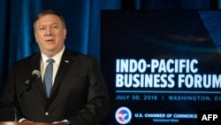 US Secretary of State Mike Pompeo addresses the Indo-Pacific Business Forum at the US Chamber of Commerce in Washington, DC, on July 30, 2018. (AFP PHOTO/NICHOLAS KAMM)