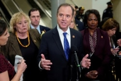 House Impeachment Manager Rep. Adam Schiff (D-CA) speaks to the media as the impeachment trial of U.S. President Donald Trump continues in Washington, Jan. 27, 2020.