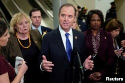 House Impeachment Manager Rep. Adam Schiff (D-CA) speaks to the media as the impeachment trial of U.S. President Donald Trump continues in Washington, Jan. 27, 2020.
