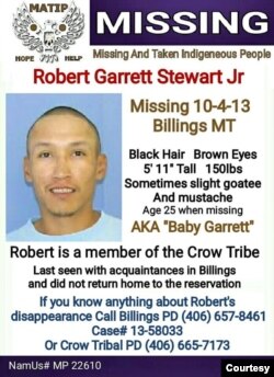 Robert Garrett Steward, Jr., nicknamed "Baby Garrett," a member of the Crow Nation in Montana, has been missing since October 4, 2013