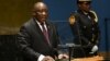 South African President Cyril Ramaphosa addresses the 78th United Nations General Assembly at UN headquarters in New York City on September 19, 2023. (Photo by Ed JONES / AFP)