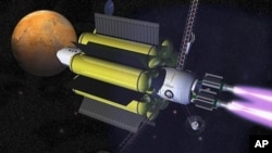 Artist's conception of several VASIMR engines propelling a craft through space